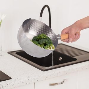Heavy Duty Stainless Steel Frying <b>Pan</b> with Wooden Handle Gas & <b>Induction</b> Ready Dishwasher Safe for Dal Spices Chinese Cooking - Product Image 2