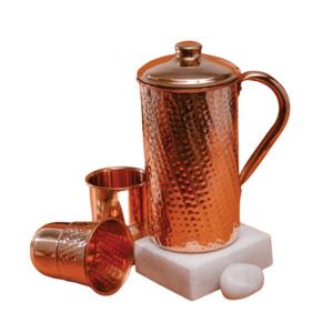 Carafe à eau en cuivre pur de luxe avec 2 gobelets assortis, ensemble artisanal de pichets ayurvédiques en cuivre pour une hydratation saine et respectueuse de l'environnement - Product Image 3