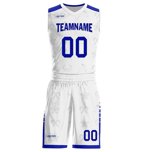 Uniformes de Baloncesto Personalizados Blancos y Azules Sublimados, Ropa Deportiva Transpirable, Pantalones Cortos de Malla, Unisex, Corte Atlético para Adultos - Product Image 1