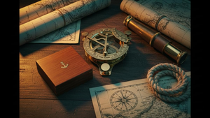 Astrolabe en laiton avec boîte en bois, instrument de navigation nautique vintage, décoration disponible chez Competitive Office Decor - Product Image 2