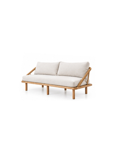 Canapé d'extérieur minimaliste en rotin deux places avec pieds en bois et coussins en tissu gris, mobilier de jardin durable - Product Image 4