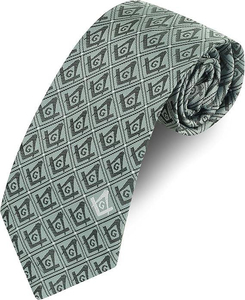 Corbata clásica de seda negra con patrón geométrico de puntos y símbolo masónico para uso empresarial - Product Image 4