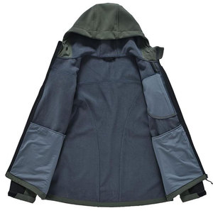 Men's Green Black Color Blocking <b>soft</b> <b>shell</b> <b>Jacket</b> <b>Hooded</b> Zipper Closure Windproof Casual Autumn Wear - Product Image 5