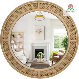 <b>Round</b> Rattan Wall <b>Mirror</b> with Wooden Framed, Modern Boho Decorative <b>Mirror</b> for <b>Bathroom</b>, Entry, Living Room, Bedroom, 24 Inch - Product Image 1