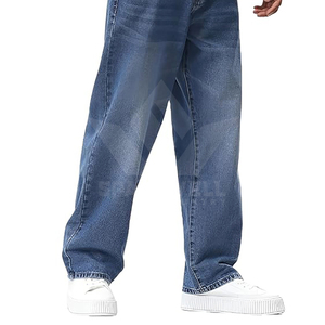 Jean en denim délavé coupe large pour homme, taille haute, coupe décontractée, longueur intégrale, en coton, style streetwear décontracté pour le quotidien - Product Image 2