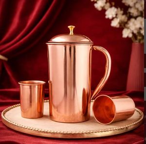 Gift Copper <b>Jug</b> Set with Glass Premium Ayurvedic <b>Drinking</b> Pitcher Bulk Export Supplier India - Product Image 5