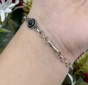 Pulsera de Ónix Negro Natural, Plata de Ley 925, Cadena de Eslabones Vintage, Ajustable, a la Moda - Product Image 2