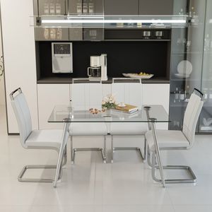 Set Tavolo da Pranzo Moderno in Vetro da 51 Pollici per 4 Persone con Gambe Placcate Argento, Set Sedie da Cucina, Rettangolare, Resistente e Elegante - Product Image 1