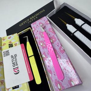 Pince à épiler pour extensions de cils en acier inoxydable, à pointe dorée, à découpe papillon droite, pour volume russe, à 90 degrés, pour application de poudre, avec revêtement en poudre - Product Image 2
