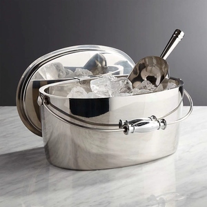 Luxury Mirror Polish Oval Stainless Steel Ice <b>Bucket</b> <b>With</b> <b>Lid</b> And Scoop Premium Party Champagne Wine Double Wall Beverage Tub - Product Image 2