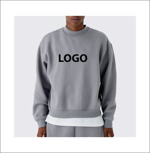 เสื้อสเวตเชิ้ตคอกลมผู้ชายทรงหลวม ผ้าฝ้าย 100% หนานุ่ม ย้อมสีพื้น ปักโลโก้ตามแบบ OEM สำหรับใส่ลำลองในฤดูหนาว - Product Image 4