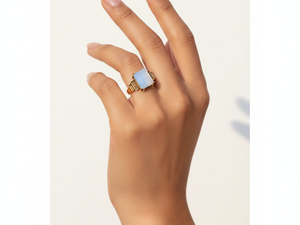 Art Deco Chalcedony <b>Ring</b> in <b>Gold</b> Plated Brass - Product Image 2