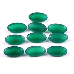 พลอยออนิกซ์สีเขียวธรรมชาติทรงรีขนาด 5x7 มม. เจียระไนแบบเหลี่ยม สำหรับทำเครื่องประดับ ขายส่งจำนวนมาก - Product Image 1