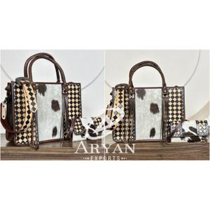Conjunto de 2 piezas a juego: Bolso tote de cuero a cuadros y cartera de mano de cuero repujado a mano, venta al por mayor directa de fábrica - Product Image 1