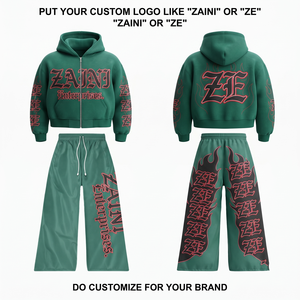 Survêtement vert en molleton brossé coton polyester 320 GSM de qualité supérieure avec empiècements noirs contrastants, logo personnalisé sérigraphié, OEM ODM - Product Image 1