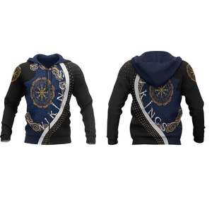 OEM Men's <b>Viking</b> <b>Hoodie</b> Zipper-Up Printed Knitted Sweatshirt Slim Wear Fleece Regular Fit Distressed <b>Hoodie</b> - Product Image 3