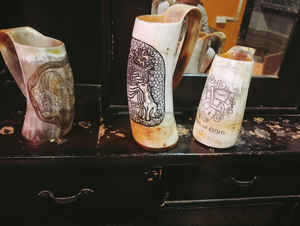 Fabriqué à la main personnalisé Viking sculpture en céramique corne à boire tasse hautement polie corne naturelle inde pour les cadeaux d'affaires-vin bière - Product Image 6