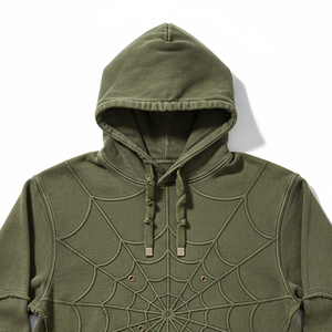 Sudadera con capucha lisa al por mayor, con logotipo personalizado, para hombre, de forro polar grueso, estilo pullover, con diseño de telaraña, chándal unisex, sudaderas gráficas - Product Image 5
