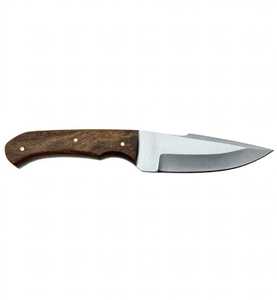 Couteau utilitaire d'extérieur à lame fixe de type Drop-Point, fabriqué à la main, avec manche en noyer naturel et étui en cuir - Product Image 1