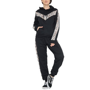 Ensemble de survêtement à capuche imprimé léopard pour femmes, noir, manches longues, coupe ample décontractée avec poches latérales, tenue d'automne - Product Image 1