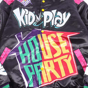 Chaqueta bomber satinada sublimada personalizada OEM, de gran tamaño, con hombros caídos, estilo universitario para hombre, con etiqueta personalizada, cómoda y transpirable. - Product Image 5