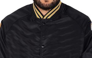 Men's Black Bomber <b>Jacket</b> With Gold Trim Regular Fit Casual Autumn Wear Zipper Closure Satin Lining Polyester Material - Product Image 4
