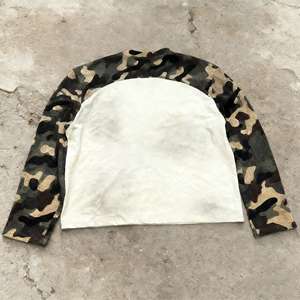 Nouveau T-shirt personnalisé à coupe ample vintage en maille gaufrée thermique, style streetwear, camouflage, manches longues, oversize, délavé à l'acide - Product Image 3