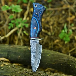 Cuchillo de Caza y Supervivencia de Hoja Fija de Acero de Damasco Forjado a Mano de 9.5 Pulgadas con Mango de Madera, Punta Caída, para Bushcraft y Actividades al Aire Libre - Product Image 2