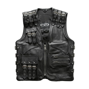 Custom Men's Vintage <b>Leather</b> Vest Premium Quality Motorcycle Riding <b>Sleeveless</b> <b>Jacket</b> for Outdoor Wear High Quality Genuine - Product Image 1