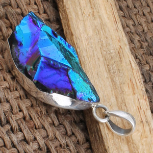 Collier en argent sterling 925 plaqué platine avec pendentif vintage bleu soleil, labradorite arc-en-ciel, fait main, cristal de guérison - Product Image 4