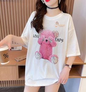 T-shirts graphiques décontractés pour femmes, vente en gros directe d'usine, pas chers, manches courtes, coupe ajustée, nouveau design, 100% coton, anti-plis - Product Image 1