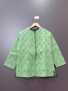 Green Reversible Breathable <b>Quilted</b> <b>Jacket</b> Floral Print Mandarin Collar Three Quarter Sleeve Cotton Women's Winter Autumn Coat - Product Image 1