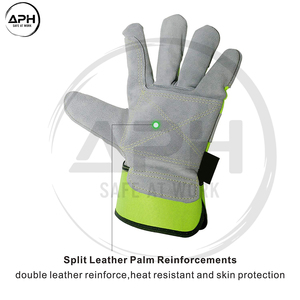 Guantes de Trabajo Reforzados de Cuero Resistente con Puño de Lona de Alta Visibilidad, Construcción Duradera, Guantes Industriales - Product Image 2