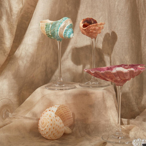 Verres à vin et à eau en verre avec coquillages marins naturels, prix de gros abordable - Product Image 3