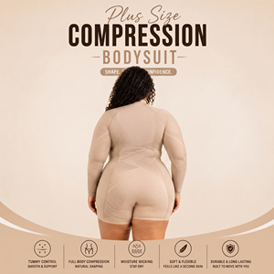 Traje de baño enterizo corto de talla grande para mujer, de manga larga con media cremallera, de poliéster y elastano - Product Image 3