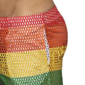 Pantalones Cortos de Malla Arcoíris para Hombre, de Cintura Media con Cordón, Diseño Casual a Rayas, Transpirables, con Agujeros, Ligeros - Product Image 3