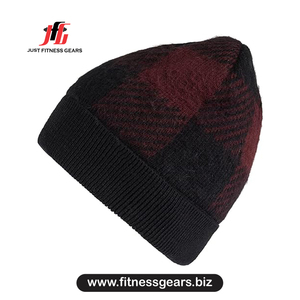 Beanie Hat Checkered <b>Pattern</b> Red <b>Knitted</b> Winter Cap Unisex Adult 56-58cm Casual Wear - Product Image 1