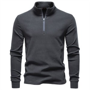 <b>Men's</b> Slim Fit Quarter Zip Long Sleeve Pullover Solid Color Fleece <b>Top</b> Stand Collar Casual Wear Autumn Style - Product Image 1