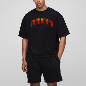 Ensemble 2 pièces streetwear d'été imprimé 100 % coton, coupe oversize, épaules tombantes, manches courtes, surpiqûres contrastées, écologique - Product Image 4