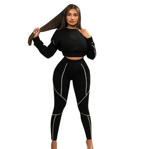 Leggings et haut de survêtement en tissu personnalisé pour femme, à manches longues, col ras du cou, sweat-shirt, ensemble de vêtements de sport, dernière mode - Product Image 4