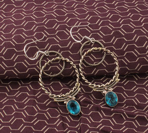 ต่างหูบลูโทแพซธรรมชาติทรงหยดน้ำ เงินแท้ 925 เครื่องประดับหรูหรา ของขวัญประจำเดือนธันวาคม ขายส่ง - Product Image 3