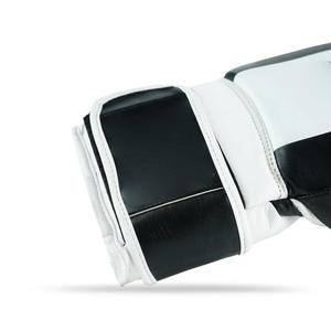 Gants de boxe en cuir blanc et noir avec fermeture Velcro pour adultes, équipement d'entraînement - Product Image 3