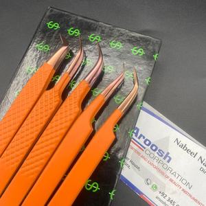 Pinces à extensions de cils professionnelles en gros, poignée orange or rose, acier inoxydable solide, prise diamantée, pointe durable - Product Image 2
