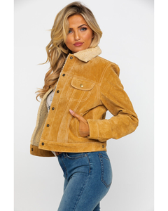 <b>Suede</b> Leather Western Trucker <b>Jacket</b> Tan Sherpa Faux Fur Lined Genuine Leather Camel Winter <b>Jacket</b> Wholesale - Product Image 2
