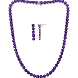 Conjunto de Collar de Amatista en Plata de Ley 92.5 KLSS-40237 - Product Image 1