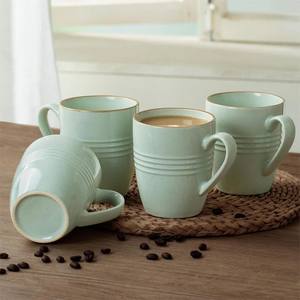 Ensemble de tasses à café en céramique de luxe avec finition émail métallique, texture côtelée, poignée élégante pour un service à la maison ou au café - Product Image 4