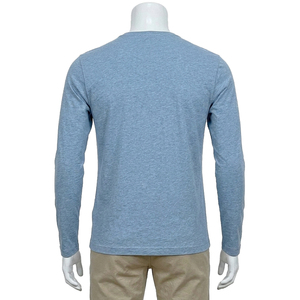 Men's Solid Blue <b>Long</b> Sleeve T-Shirt O-Neck Regular Fit Knitted Casual 100% Cotton - Product Image 2