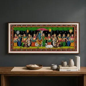 Hand Painted Krishna RaasLeela Pattachitra <b>Wall</b> Hanging traditional Indian Art Decor-Occasion Indoor Living Room <b>Wall</b> Hanging - Product Image 6