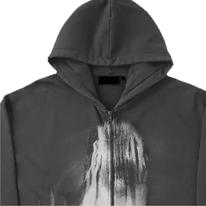 Sudadera con capucha para hombre, lavada, desgastada, con gráfico streetwear, oversize, de tejido grueso, con dobladillo sin rematar, estilo casual y estético - Product Image 3