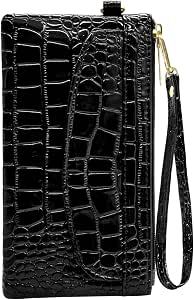 Fazmax Corporation Black Crocodile Texture Clutch <b>Wallet</b> with <b>Zip</b> Around Closure and Wrist Strap Model A43 - Product Image 2